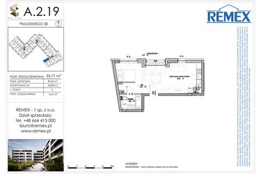 Rzut - Mieszkanie na sprzedaż 1 pokój o powierzchni 35,71 m² - numer A.2.19 w Osiedle BALTICA