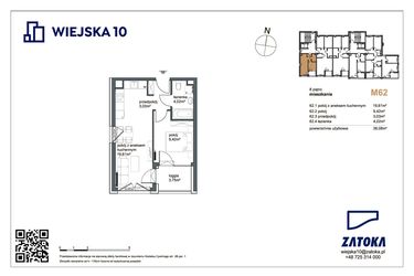 Rzut - Mieszkanie na sprzedaż 2 pokoje o powierzchni 36,08 m² - numer M62 w Wiejska 10