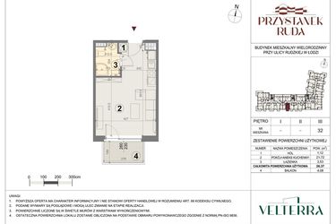 Rzut - Mieszkanie na sprzedaż 1 pokój o powierzchni 26,6 m² - numer 32 w Przystanek Ruda