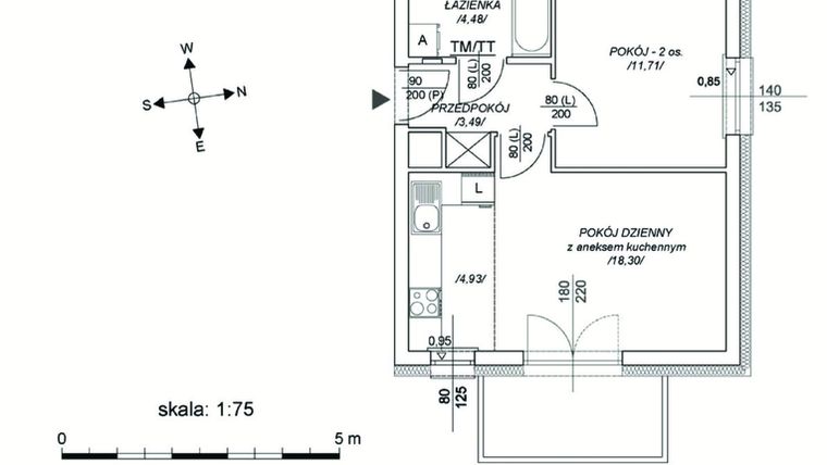 Rzut - Mieszkanie na sprzedaż 2 pokoje o powierzchni 37,98 m² - numer M43 w Osiedle Mała Dziesiąta etap II