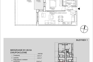 Rzut - Mieszkanie na sprzedaż 2 pokoje o powierzchni 42,34 m² - numer B1-00-5A w Nowa Francuska