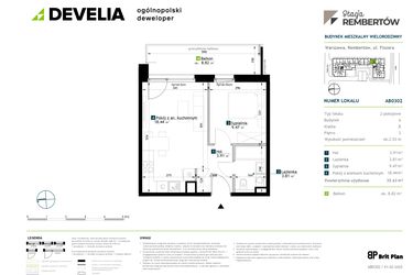 Rzut - Mieszkanie na sprzedaż 2 pokoje o powierzchni 35,63 m² - numer AB0302 w Stacja Rembertów