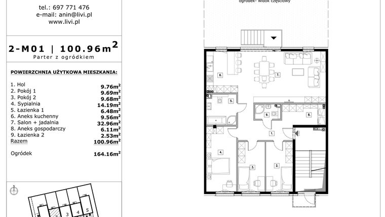 Rzut - Mieszkanie na sprzedaż 4 pokoje o powierzchni 100,96 m² - numer 2-m01 w Apartamenty Anin