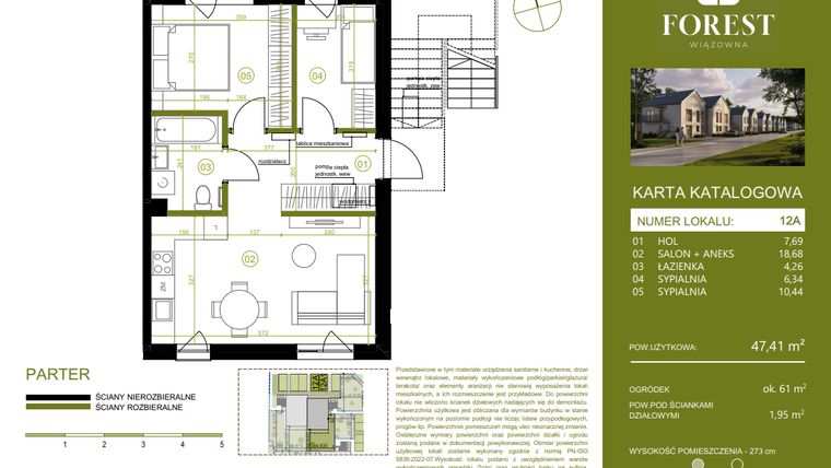 Rzut - Mieszkanie na sprzedaż 3 pokoje o powierzchni 47,41 m² - numer 12A w Wiązowna Forest