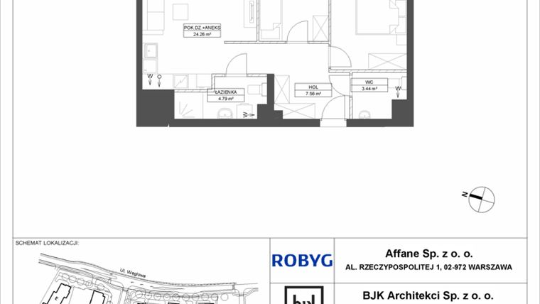 Rzut - Mieszkanie na sprzedaż 3 pokoje o powierzchni 61,01 m² - numer A.2M15 w WENDY