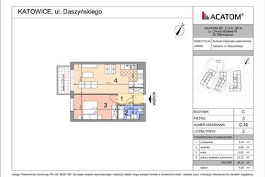 Rzut - Mieszkanie na sprzedaż 2 pokoje o powierzchni 45,31 m² - numer C49 w Daszyńskiego Park