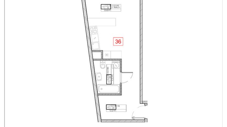 Rzut - Mieszkanie na sprzedaż 1 pokój o powierzchni 35,37 m² - numer C2.18 w Rezydencja Ogród Saski etap I i II