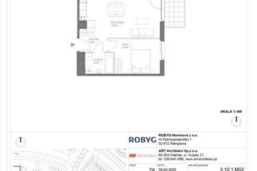 Rzut - Mieszkanie na sprzedaż 1 pokój o powierzchni 44,02 m² - numer 3.10.1M02 w Szumilas etap III