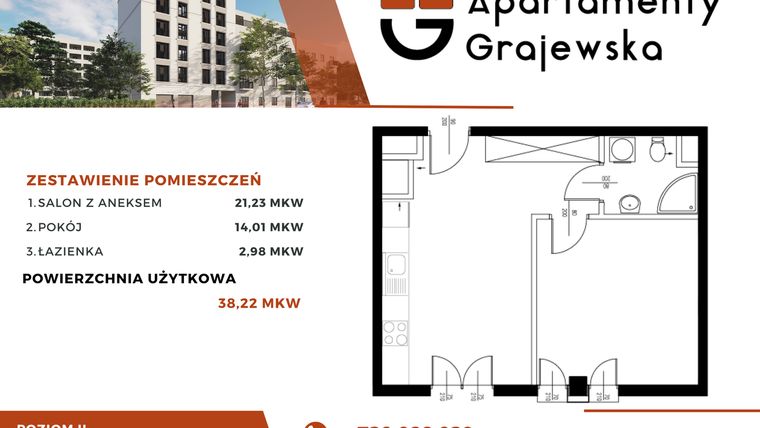 Rzut - Mieszkanie na sprzedaż 2 pokoje o powierzchni 40,13 m² - numer M-10 w Apartamenty Grajewska