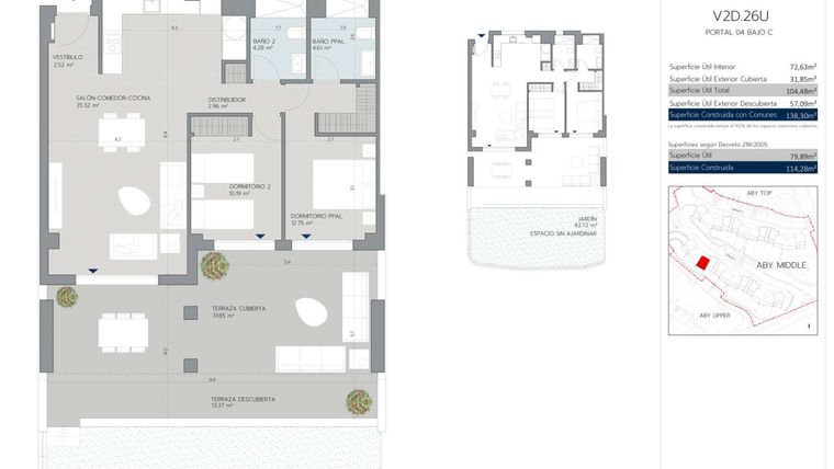 Rzut - Mieszkanie na sprzedaż 2 pokoje o powierzchni 103 m² - numer 4.0.C w Aby Middle