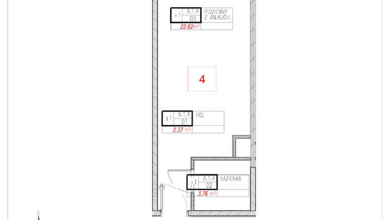 Rzut - Mieszkanie na sprzedaż 1 pokój o powierzchni 28,75 m² - numer A1.4 w Rezydencja Ogród Saski etap I i II