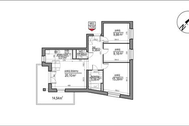 Rzut - Mieszkanie na sprzedaż 4 pokoje o powierzchni 75,64 m² - numer 4 m. 53 w Osiedle Rytm etap 3
