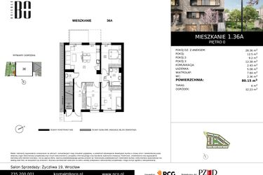 Rzut - Mieszkanie na sprzedaż 4 pokoje o powierzchni 79,95 m² - numer 1.36A w Osiedle Bo
