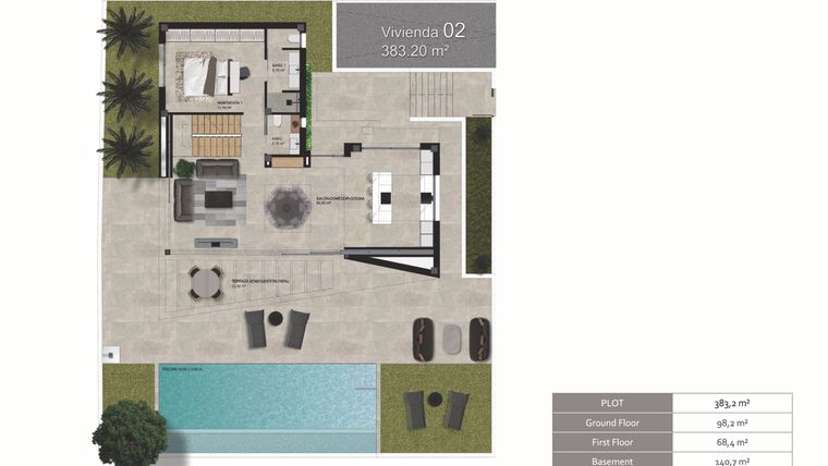 Rzut - Dom na sprzedaż 3 pokoje o powierzchni 307,3 m² - numer 2 w Domy w Polop - 19359115
