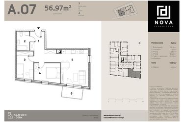 Rzut - Mieszkanie na sprzedaż 3 pokoje o powierzchni 56,97 m² - numer A7 w Nova Ceramiczna