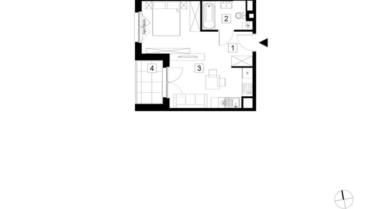 Rzut - Mieszkanie na sprzedaż 1 pokój o powierzchni 32,32 m² - numer A3-4-158 w Hipoteczna Park