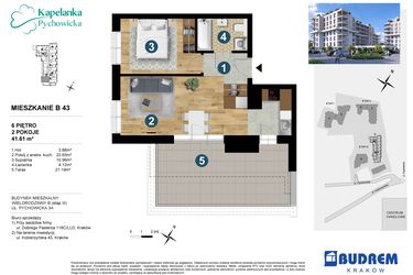 Rzut - Mieszkanie na sprzedaż 2 pokoje o powierzchni 41,61 m² - numer B43 w Kapelanka-Pychowicka Etap III