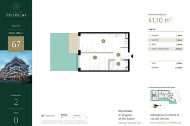 Rzut - Mieszkanie na sprzedaż 2 pokoje o powierzchni 41,1 m² - numer 67 w Rezydencja Świerkowa