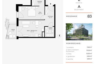 Rzut - Mieszkanie na sprzedaż 2 pokoje o powierzchni 48,54 m² - numer 83 w Semiramis