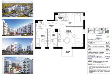 Rzut - Mieszkanie na sprzedaż 4 pokoje o powierzchni 71,97 m² - numer A.1.12 w Skandinavia