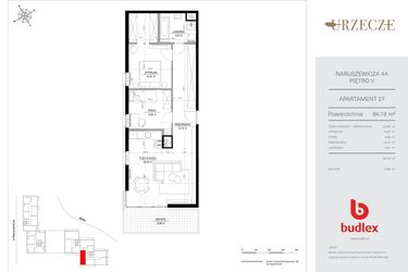 Rzut - Mieszkanie na sprzedaż 3 pokoje o powierzchni 64,19 m² - numer 4A.27 w Urzecze