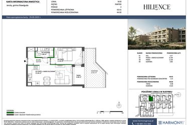 Rzut - Mieszkanie na sprzedaż 2 pokoje o powierzchni 43,41 m² - numer B-03 w Hillence etap 2