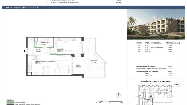 Rzut - Mieszkanie na sprzedaż 2 pokoje o powierzchni 43,41 m² - numer B-03 w Hillence etap 2