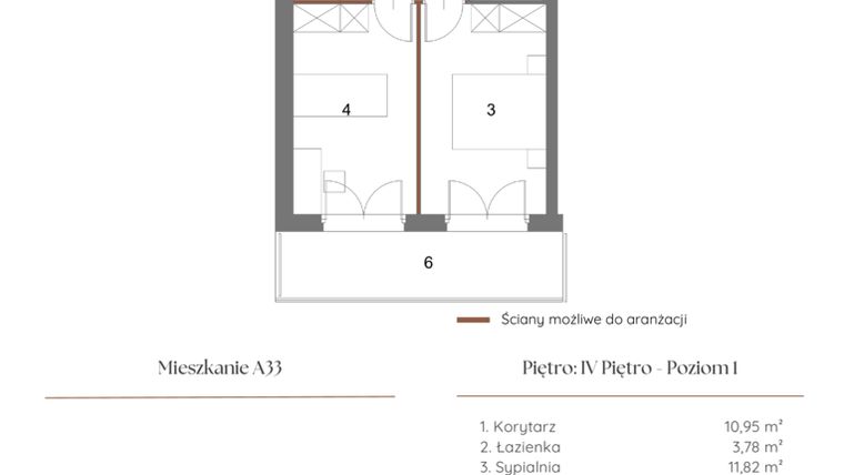 Rzut - Mieszkanie na sprzedaż 2 pokoje o powierzchni 73,2 m² - numer A33 w Dąbrowskiego 9