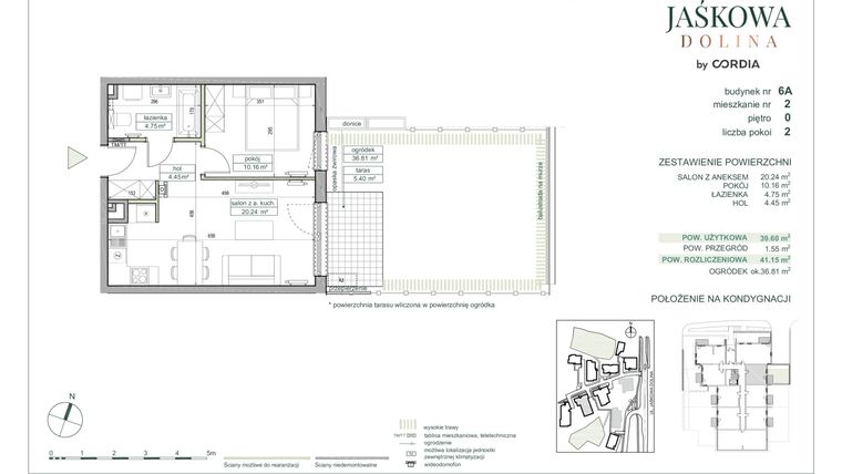 Rzut - Mieszkanie na sprzedaż 2 pokoje o powierzchni 41,15 m² - numer 6.A.2 w Villa Jaśkowa Dolina etap II