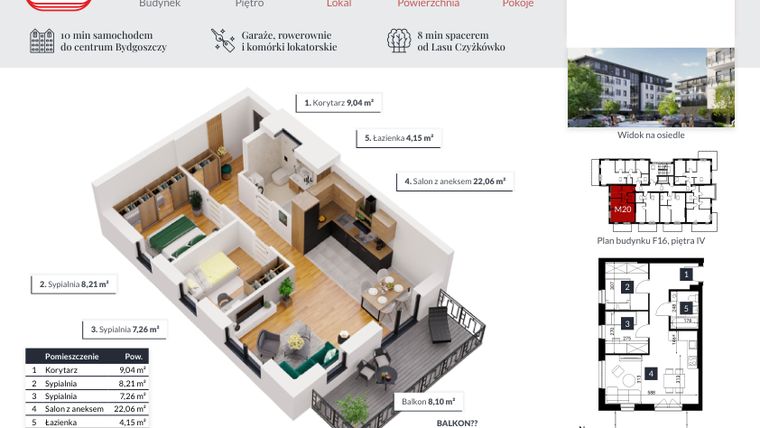 Rzut - Mieszkanie na sprzedaż 3 pokoje o powierzchni 50,72 m² - numer M20 w Tęczowy Zakątek F-16