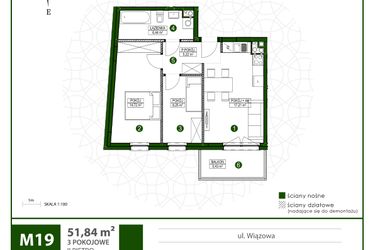 Rzut - Mieszkanie na sprzedaż 3 pokoje o powierzchni 51,84 m² - numer 19 w Moja Wiązowa