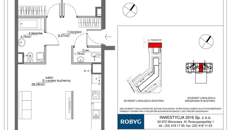 Rzut - Mieszkanie na sprzedaż 3 pokoje o powierzchni 67,64 m² - numer RM/1A/D/4/3 w Rytm Mokotowa - etap 1A