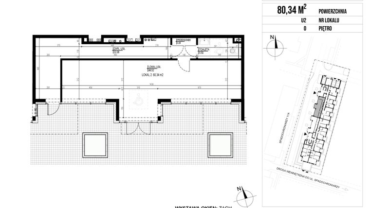 Rzut - Lokal użytkowy na sprzedaż 1 pokój o powierzchni 80,34 m² - numer U2 w Vieniava edycja druga