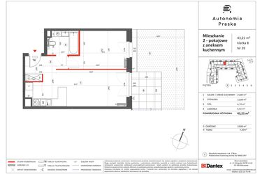Rzut - Mieszkanie na sprzedaż 2 pokoje o powierzchni 43,21 m² - numer 39 w Autonomia Praska