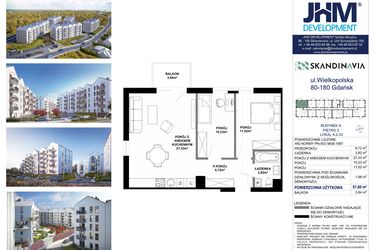 Rzut - Mieszkanie na sprzedaż 3 pokoje o powierzchni 61,6 m² - numer A.2.33 w Skandinavia