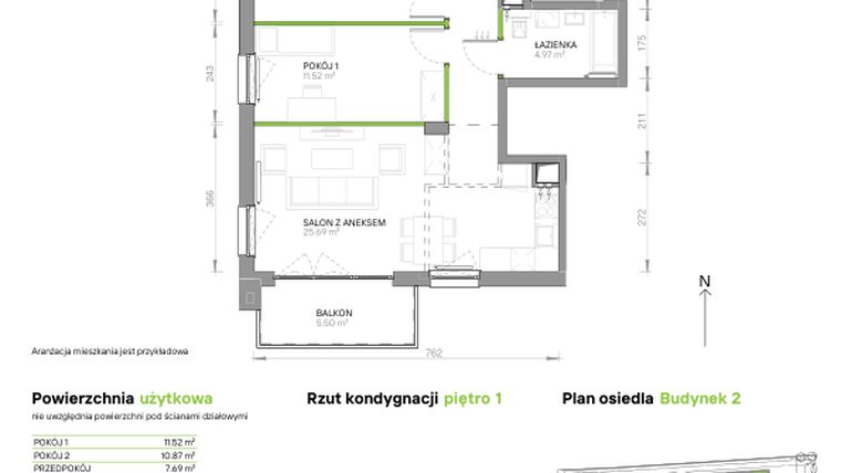 Rzut - Mieszkanie na sprzedaż 3 pokoje o powierzchni 62,7 m² - numer III.1/2/13 w Via Flora