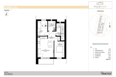 Rzut - Mieszkanie na sprzedaż 3 pokoje o powierzchni 53,92 m² - numer O4 w Villa Stoki (mieszkania)