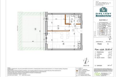Rzut - Mieszkanie na sprzedaż 2 pokoje o powierzchni 35,6 m² - numer J1-5 w Park Leśny Rembertów etap VIII