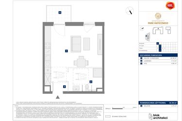 Rzut - Mieszkanie na sprzedaż 1 pokój o powierzchni 34,39 m² - numer A6 w Apartamenty Park Matecznego Etap 1