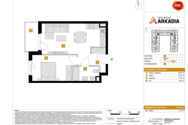 Rzut - Mieszkanie na sprzedaż 2 pokoje o powierzchni 41,35 m² - numer B1.40 w Osiedle Arkadia etap 2