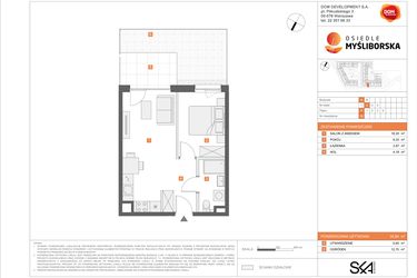 Rzut - Mieszkanie na sprzedaż 2 pokoje o powierzchni 35,84 m² - numer A39 w Osiedle Myśliborska