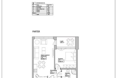 Rzut - Mieszkanie na sprzedaż 2 pokoje o powierzchni 49,69 m² - numer M8 w Ogrody Reymonta
