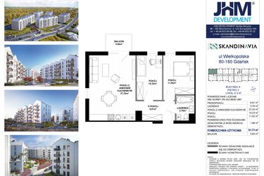 Rzut - Mieszkanie na sprzedaż 3 pokoje o powierzchni 61,73 m² - numer A.3.47 w Skandinavia