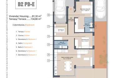 Rzut - Mieszkanie na sprzedaż 3 pokoje o powierzchni 81,3 m² - numer 0-PB-E w Apartamenty w Los Alcázares - 49717964