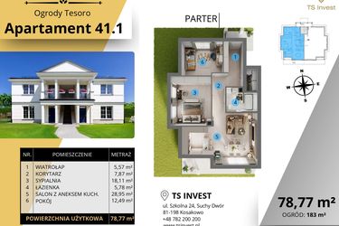 Rzut - Mieszkanie na sprzedaż 3 pokoje o powierzchni 78,1 m² - numer 6.5_C_41.1 w Ogrody Tesoro VI