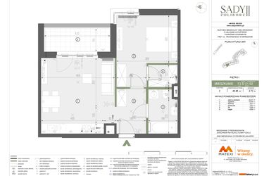 Rzut - Mieszkanie na sprzedaż 2 pokoje o powierzchni 49,96 m² - numer F2.D.01.02 w Sady Żoliborz II