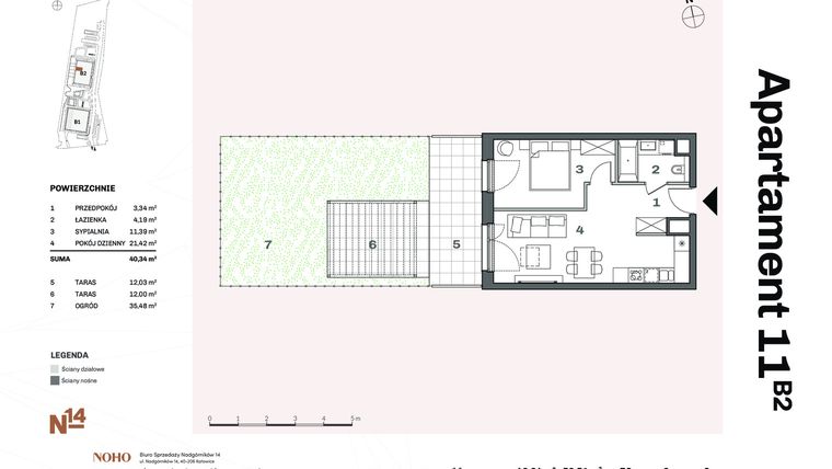 Rzut - Mieszkanie na sprzedaż 2 pokoje o powierzchni 40,65 m² - numer B2.11 w Nadgórników 14