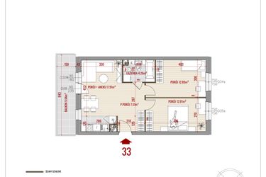 Rzut - Mieszkanie na sprzedaż 3 pokoje o powierzchni 55,48 m² - numer 33 w Zalesie