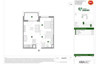 Rzut - Mieszkanie na sprzedaż 2 pokoje o powierzchni 37,36 m² - numer 53 w Osiedle Urbino etap 1.4