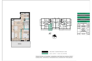 Rzut - Mieszkanie na sprzedaż 2 pokoje o powierzchni 42,5 m² - numer A07 w Lwowska 14